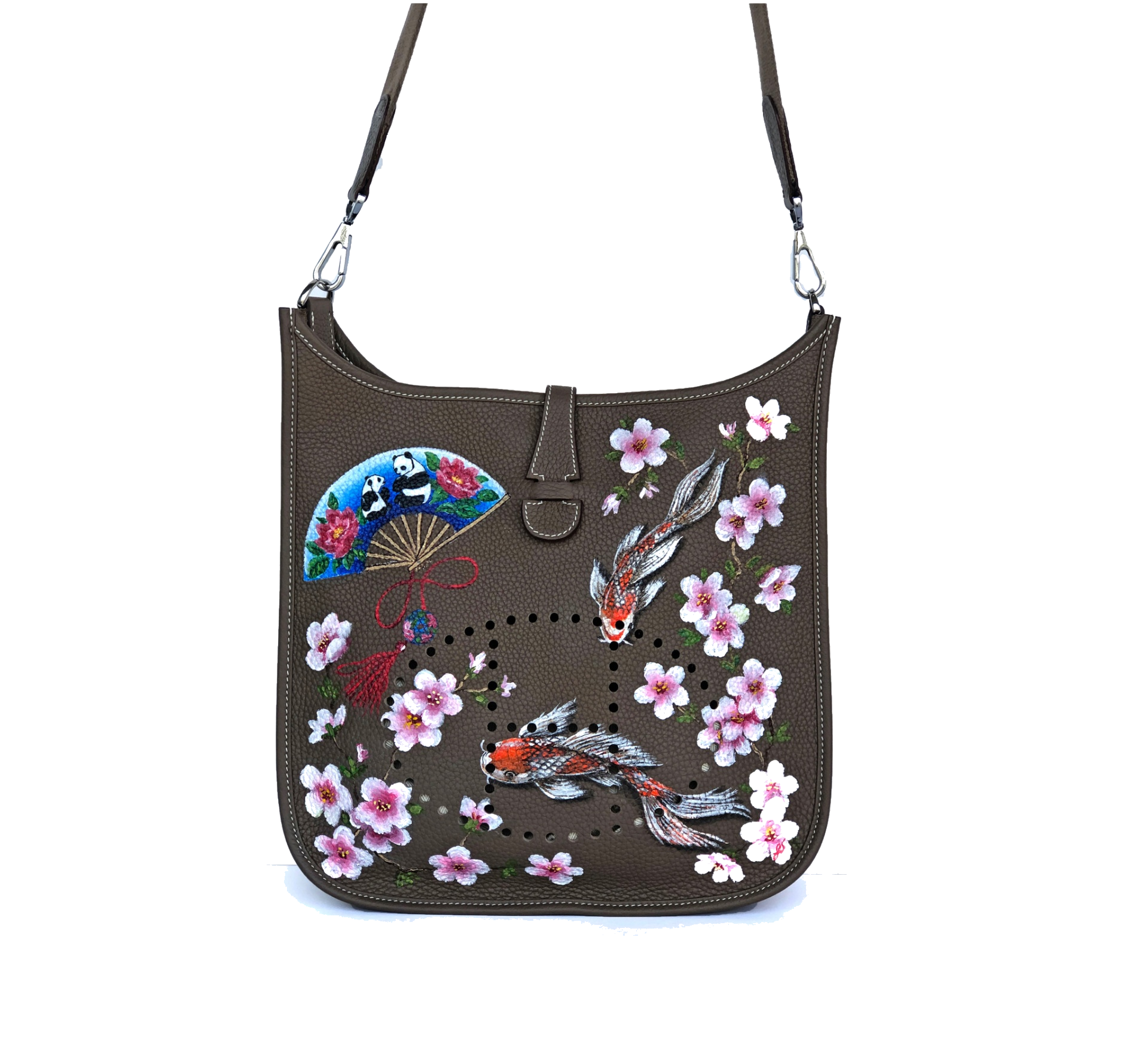 HERMÈS Evelyne — Koi & Sakura, hand-painted by Janan Studio