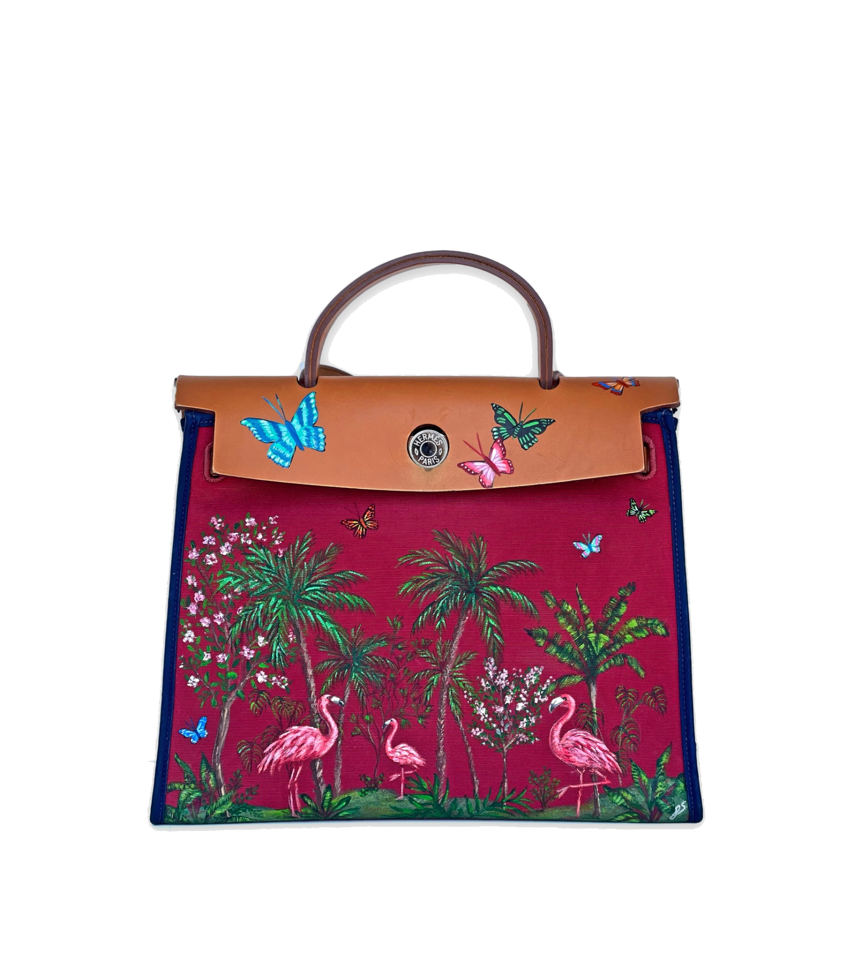 HERMÈS Herbag — Flamingo Jungle, hand-painted by Janan Studio